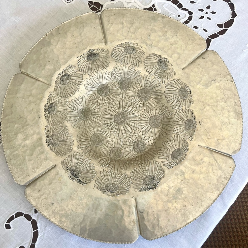 Hammered aluminum Daisy tray 14” by Trade Continental MCM